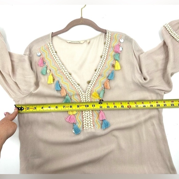 Soft Surroundings Clementine Tassel Tunic Top Womens Large Boho Beachy Gauze - Picture 11 of 13